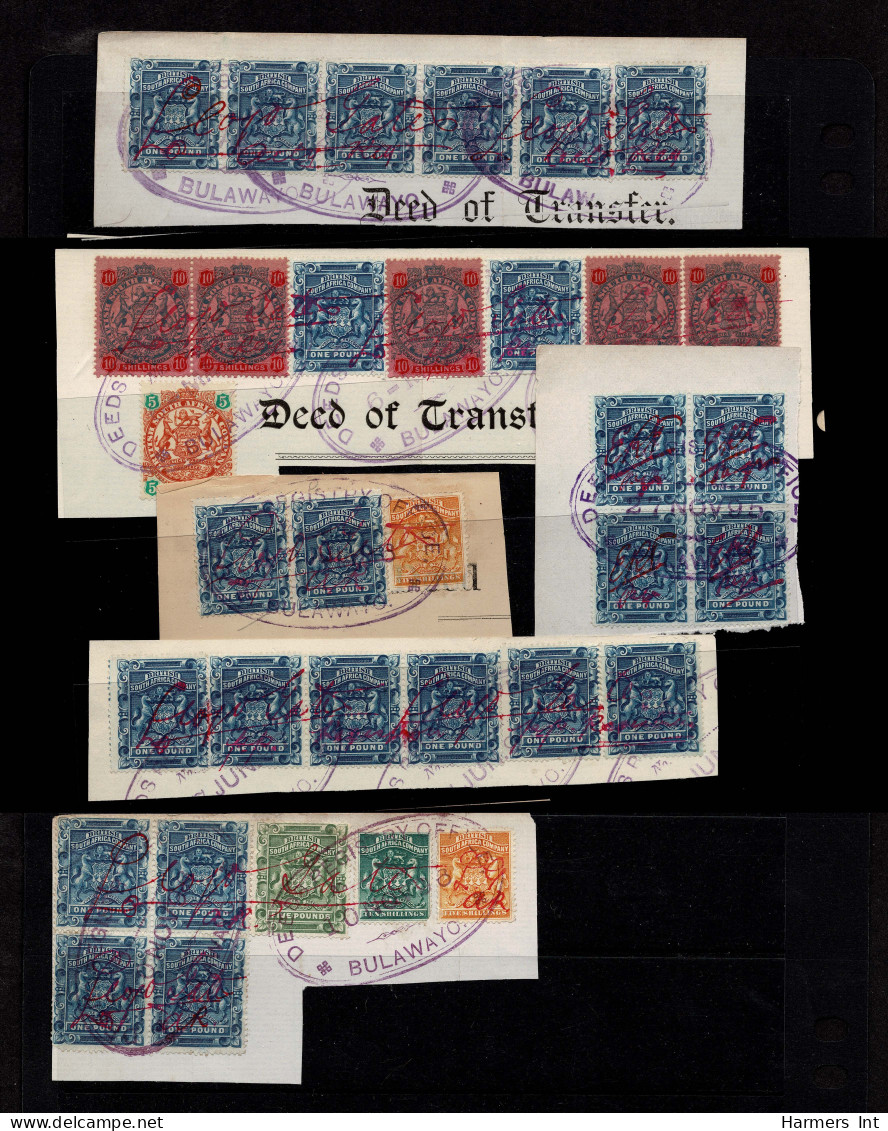 Lot # 800 Rhodesia: 1892-93 Arms On Pieces, Comprising £1 Deep Blue, 24 Stamps - Rhodesien & Nyasaland (1954-1963)