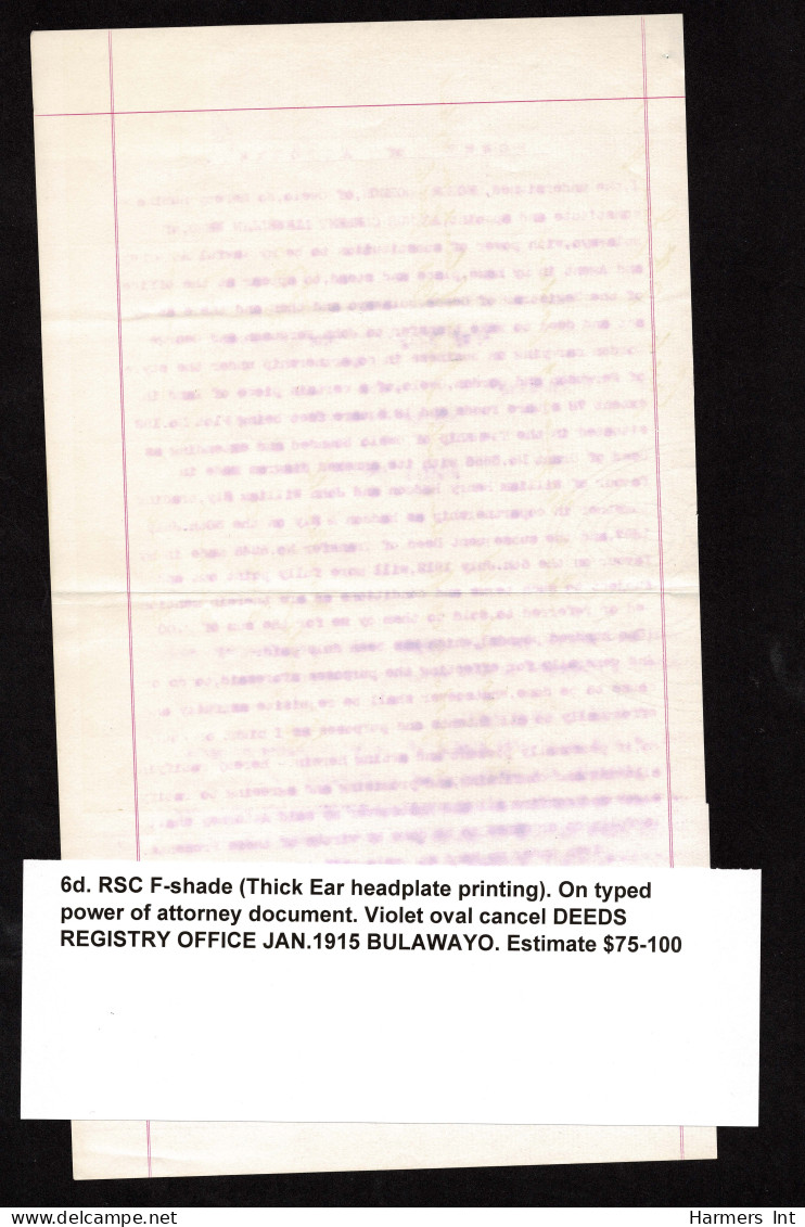 Lot # 823 Rhodesia 1910 -13, King George V “Double Head”: 6d shades, Four Power of Attorney Documents
