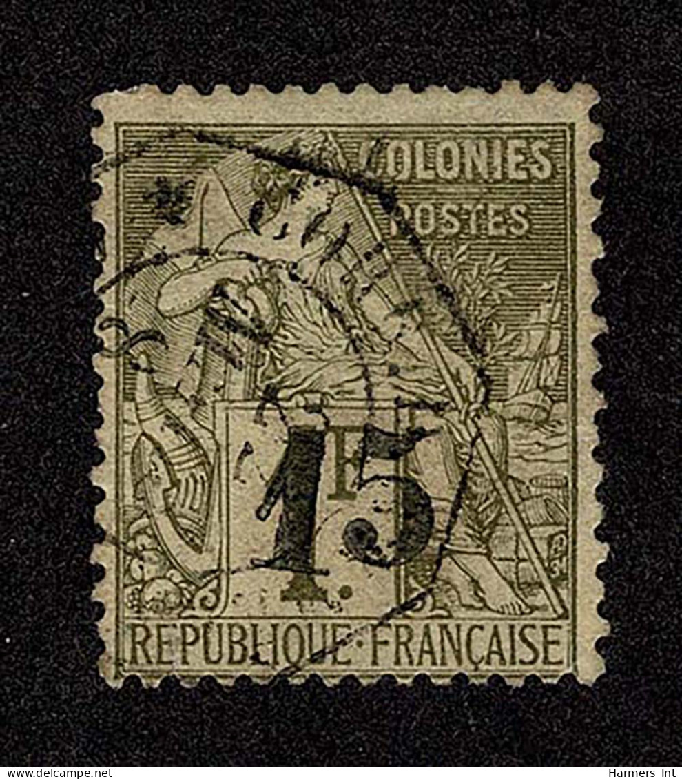 Lot # 845 GABON: 1888-89, 15c On 1f Bronze Green, Light C.d.s. - Used Stamps