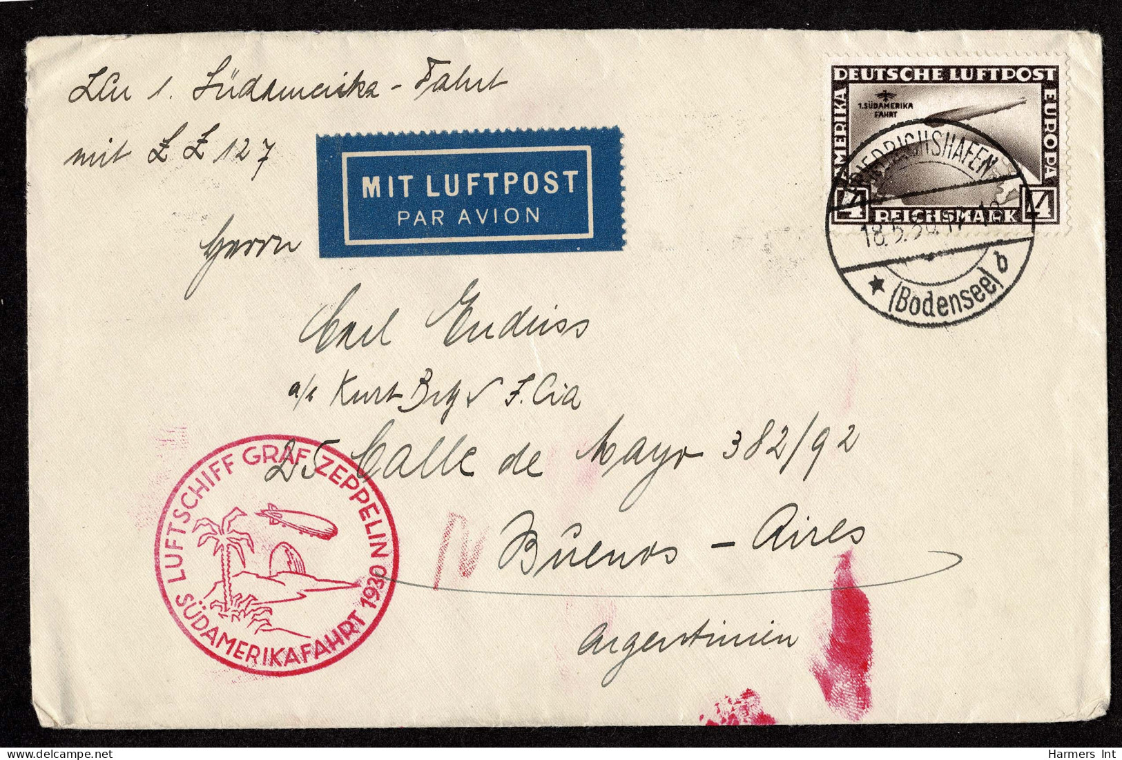 Lot # 849 Germany: Used To Argentina; Zeppelin 1930 South American Flight 2m,4m - Airmail & Zeppelin