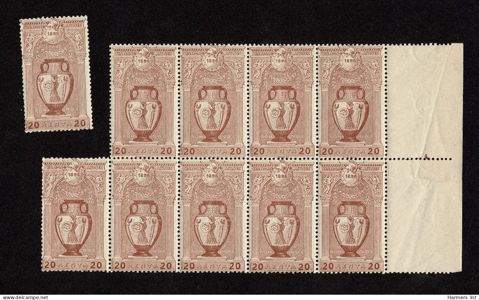 Lot # 851 Greece: 1896, 1st Modern Olympic Games, 20L Red Brown TWENTY COPIES, TWO BLOCKS OF 10 - Ungebraucht