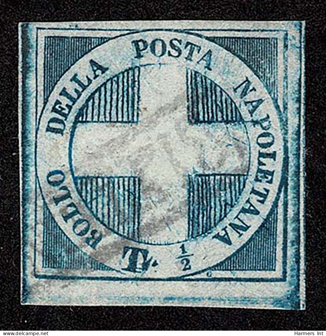 Lot # 855 Italian States, Two Sicilies: 1860 1/2t Deep Blue "The Famous Naples Savoy Cross" - Sicilia