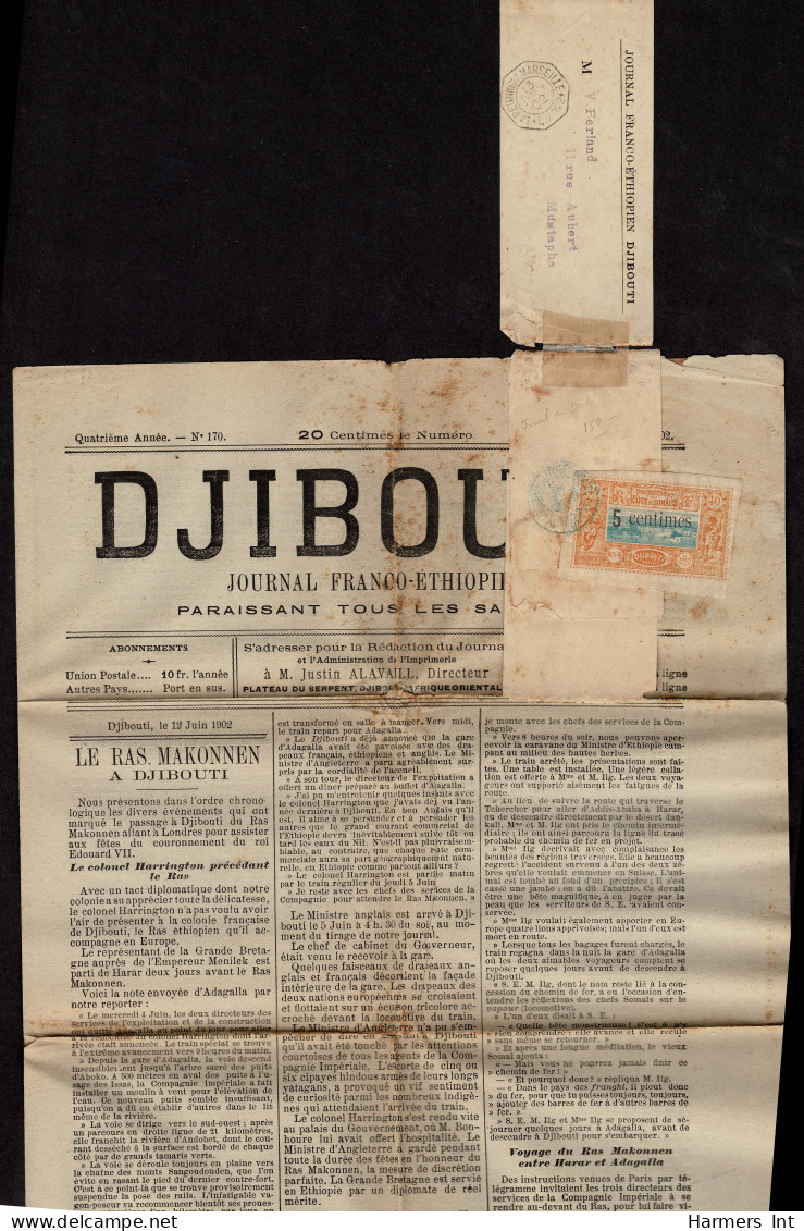 Lot # 872 Somali Coast; Newspaper Wrapper: 1902 5c On 40s Orange Blue - Somaliland (Protectorate ...-1959)