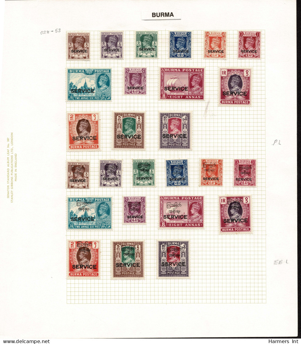 Lot # 882 Burma: 1938 To 1947 Complete Except 1st Regular Issue And Offices,mounted On 5 Album Pages - Sammlungen (ohne Album)