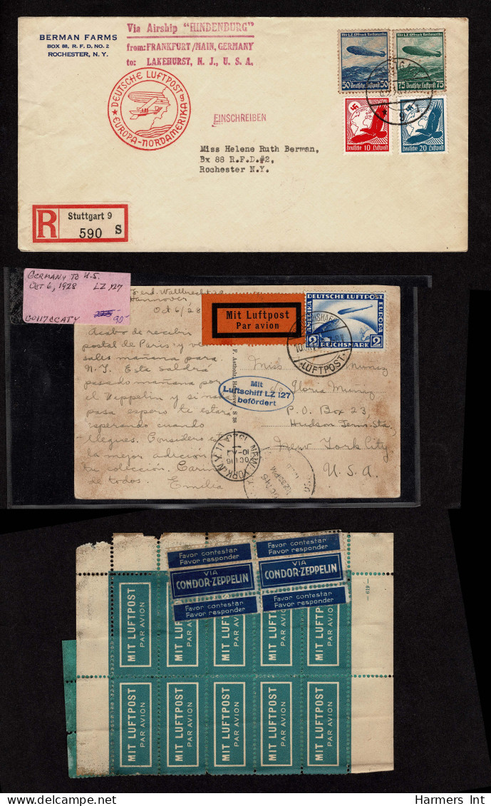 Lot # 909 Zeppelin And Flights: A Very Nice Collection Of Covers And Stamps In Stock Book And Sleeved. - Collections (sans Albums)