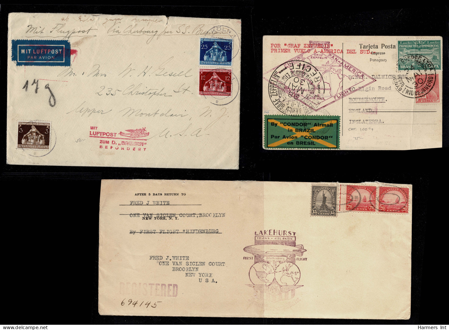 Lot # 909 Zeppelin and Flights: A very nice collection of covers and stamps in stock book and sleeved.