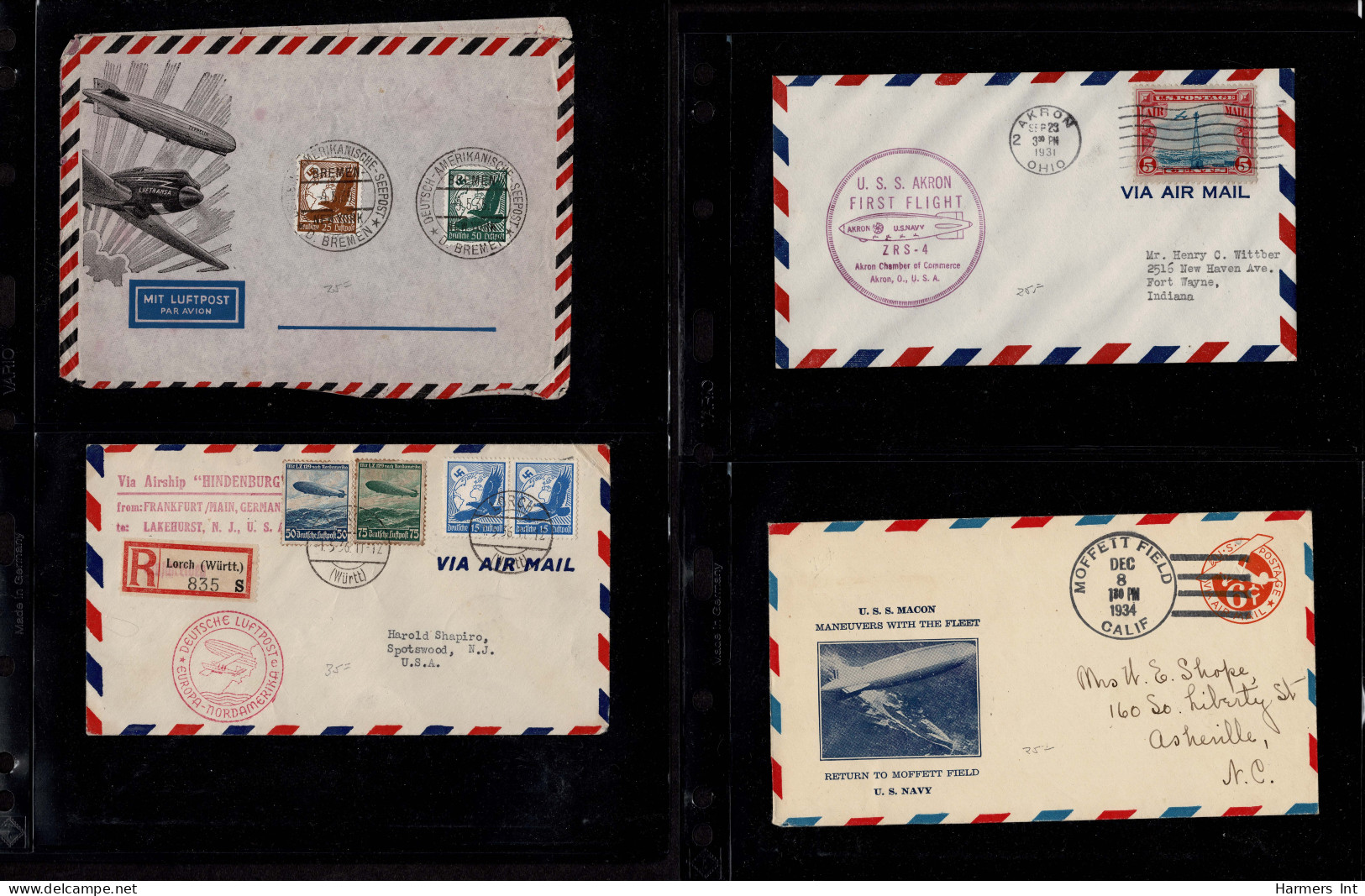 Lot # 909 Zeppelin and Flights: A very nice collection of covers and stamps in stock book and sleeved.