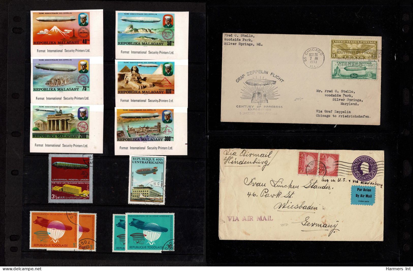 Lot # 909 Zeppelin and Flights: A very nice collection of covers and stamps in stock book and sleeved.