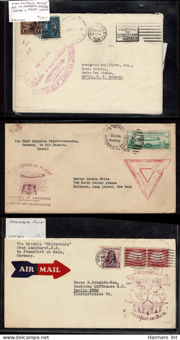 Lot # 909 Zeppelin and Flights: A very nice collection of covers and stamps in stock book and sleeved.