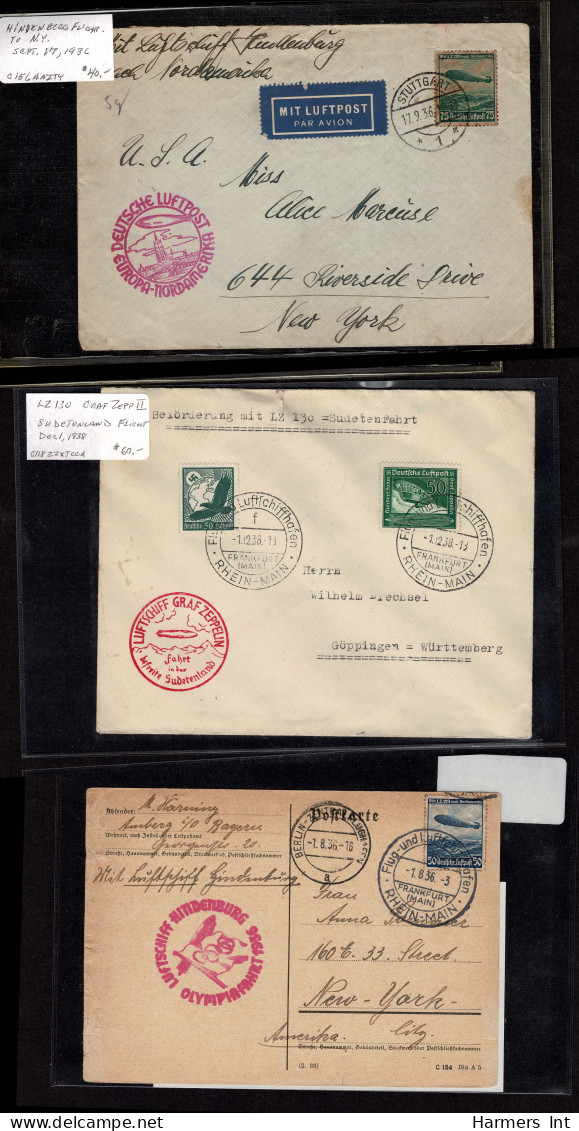 Lot # 909 Zeppelin and Flights: A very nice collection of covers and stamps in stock book and sleeved.