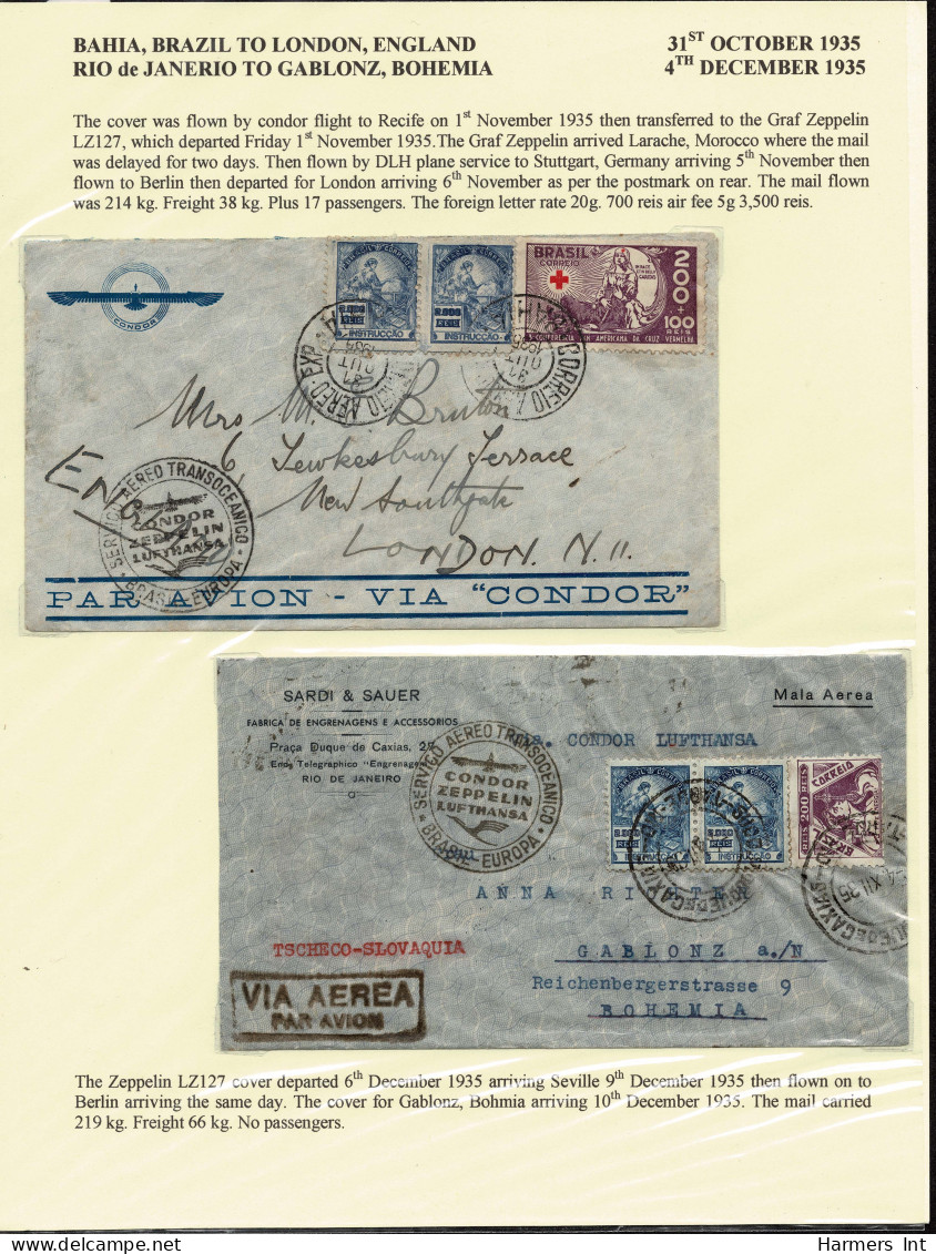 Lot # 910 Brazil Zeppelin - Condor Collection: 1931 To 1936; 16 Excellent Flown Covers From Brazil To Germany - Sammlungen (ohne Album)