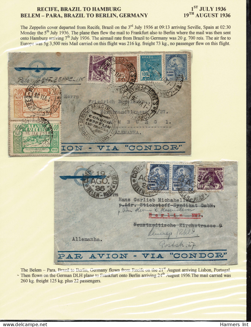 Lot # 910 Brazil Zeppelin - Condor Collection: 1931 To 1936; 16 Excellent Flown Covers From Brazil To Germany - Sammlungen (ohne Album)