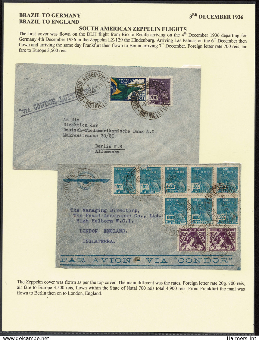 Lot # 910 Brazil Zeppelin - Condor Collection: 1931 to 1936; 16 excellent flown covers from Brazil to Germany