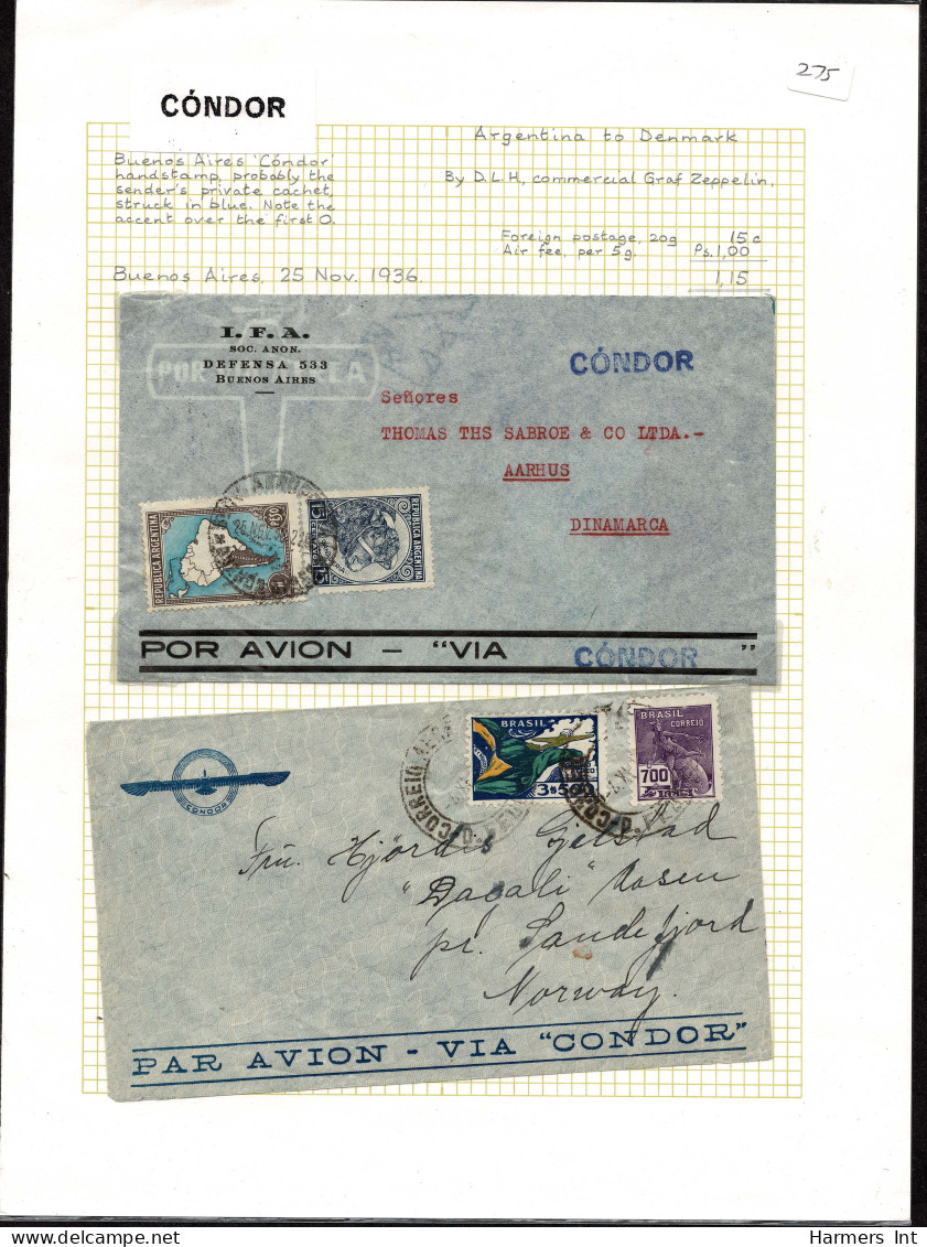 Lot # 910 Brazil Zeppelin - Condor Collection: 1931 to 1936; 16 excellent flown covers from Brazil to Germany