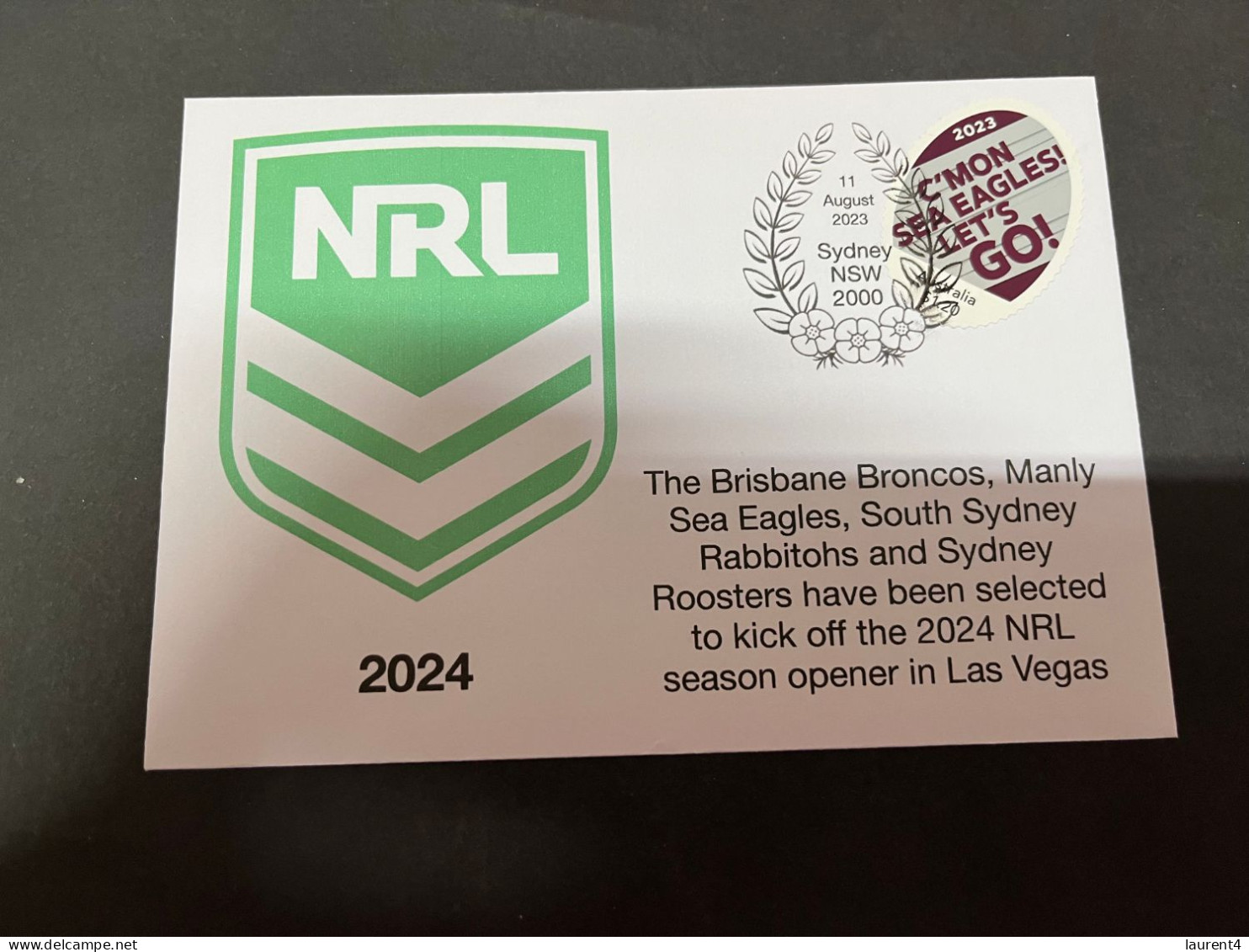 19-9-2023 (1 U 32) Australia - NRL 2024 Season To Begin In Las Vegas (with Manly Sea Eagles Team 3 Stamps) - Brieven En Documenten