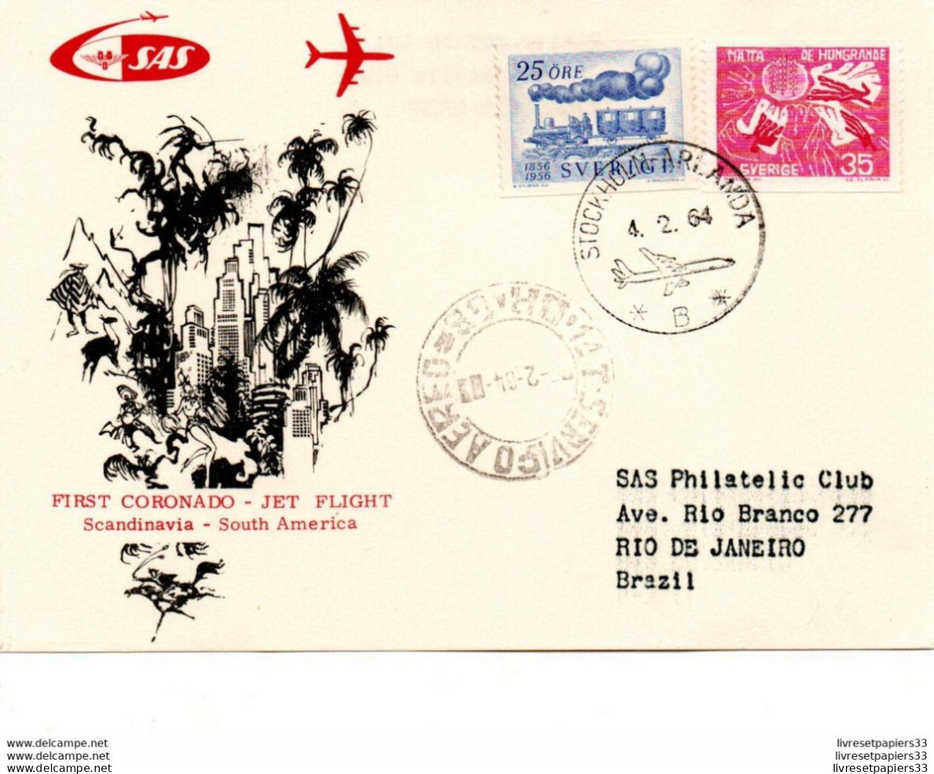 First Coronado - Jet Flight Scandinavia - South America - Cartas & Documentos