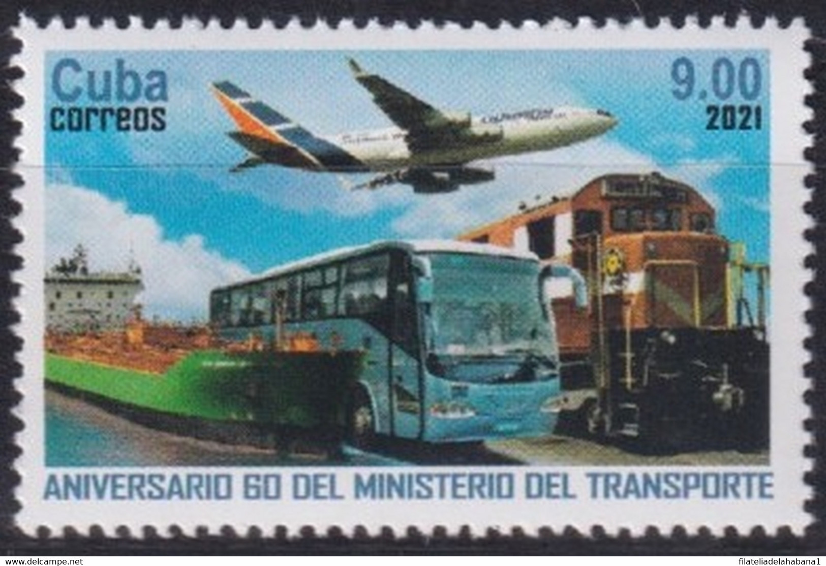 2021.16 CUBA MNH 2021 60 ANIV MITRANS RAILROAD AIRPLANE BUS RAILWAYS. - Neufs