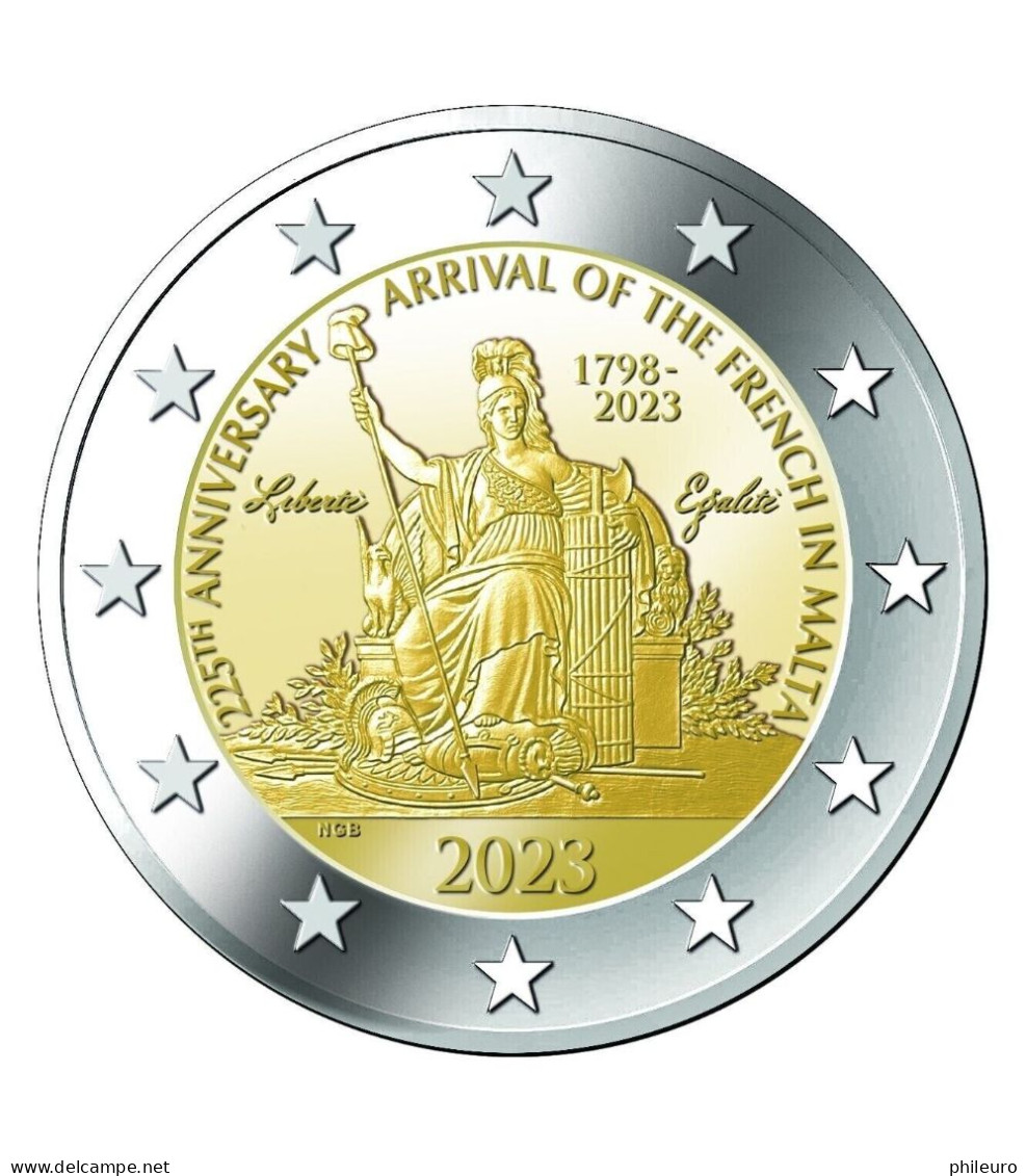 Malte 2023 : 2€ Commémorative 'Napoléon Bonaparte Et Les 225 Ans De L'arrivée Des Français à Malte' (coincard) - DISPO - Malta