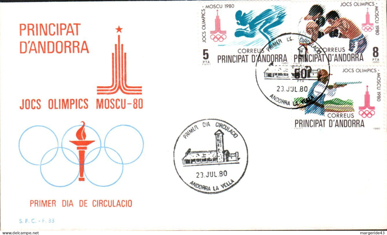 ANDORRE FDC 1980 JEUX OLYMPIQUES MOSCOU - Lettres & Documents