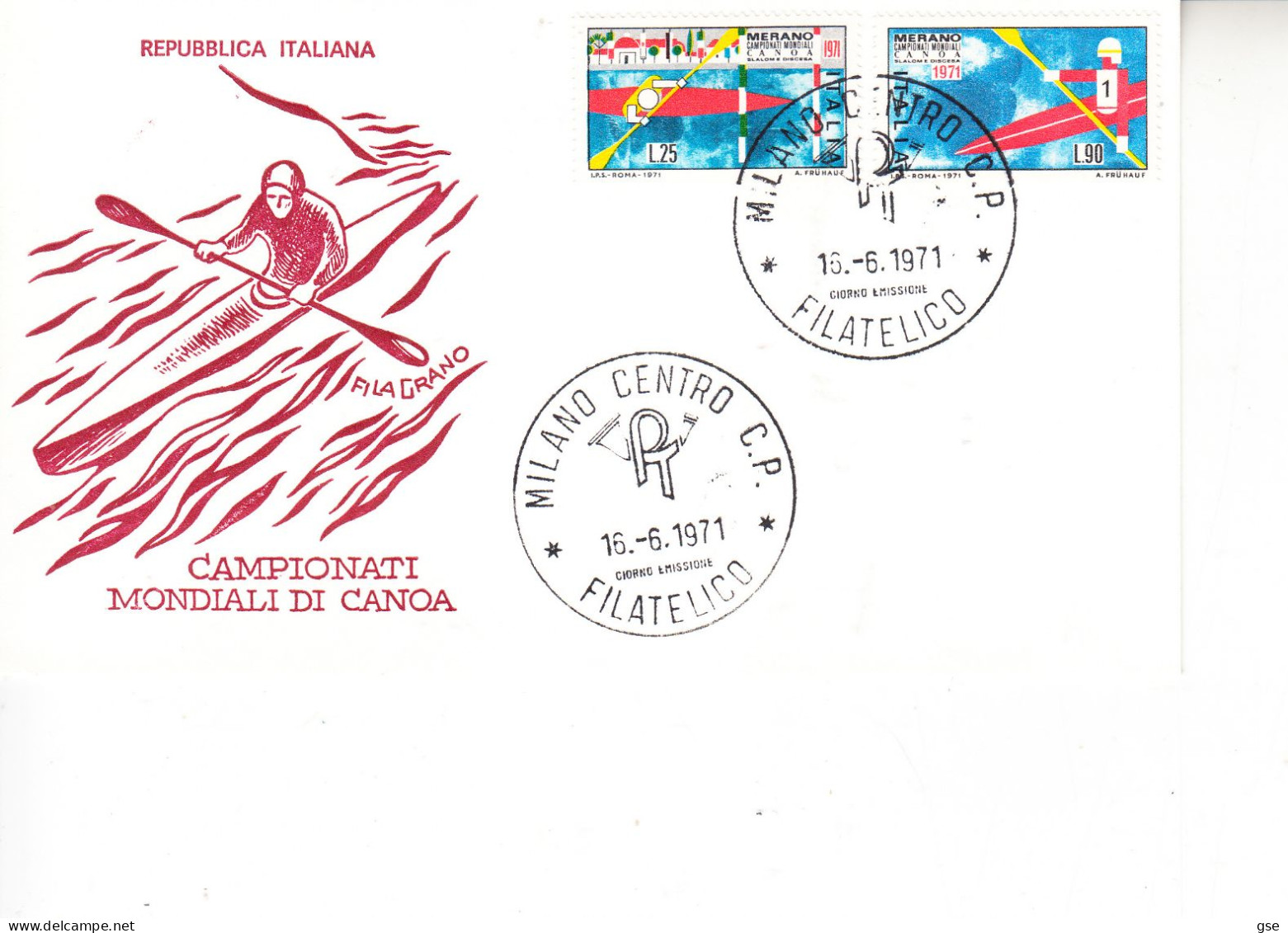 ITALIA  1971 - Sassone  1151/2  - Annullo Speciale Milano - Campionati Mondiali Canoa - Canoë