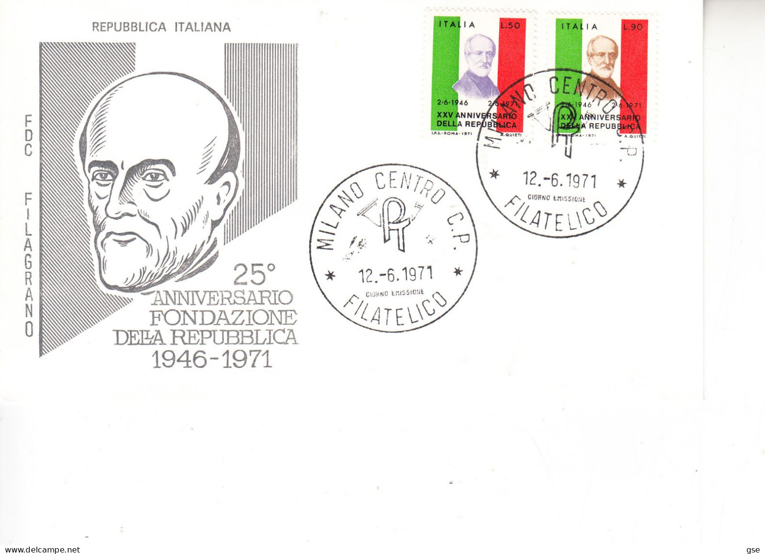 ITALIA  1971 - Sassone  1149/50  - Annullo Speciale Milano - Fondazione Repubblica - Mazzini - Autres & Non Classés