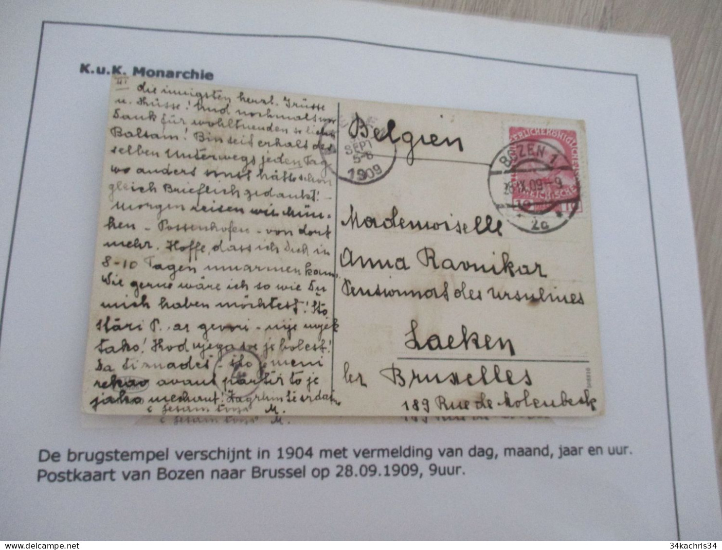 Collection Spécialisée ITALIE/Autriche K.u.K. Monarchie CPA Latermar Vom Bewaler Bozen Vers Brussel 28/09/1909 - Briefe U. Dokumente