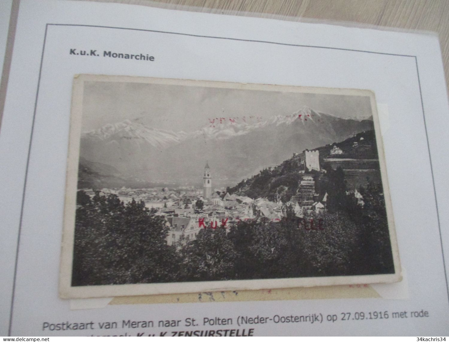 Collection Spécialisée ITALIE/Autriche K.u.K. Monarchie CPA Meran Vers St Polten 27/09/1916 Censure K.u.K. Zensurstelle - Briefe U. Dokumente