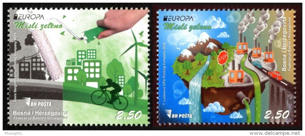 Bosnia And Herzegovina 2016 Europa CEPT Think GREEN Environment Bicycle Joint Issue, Set MNH - 2016