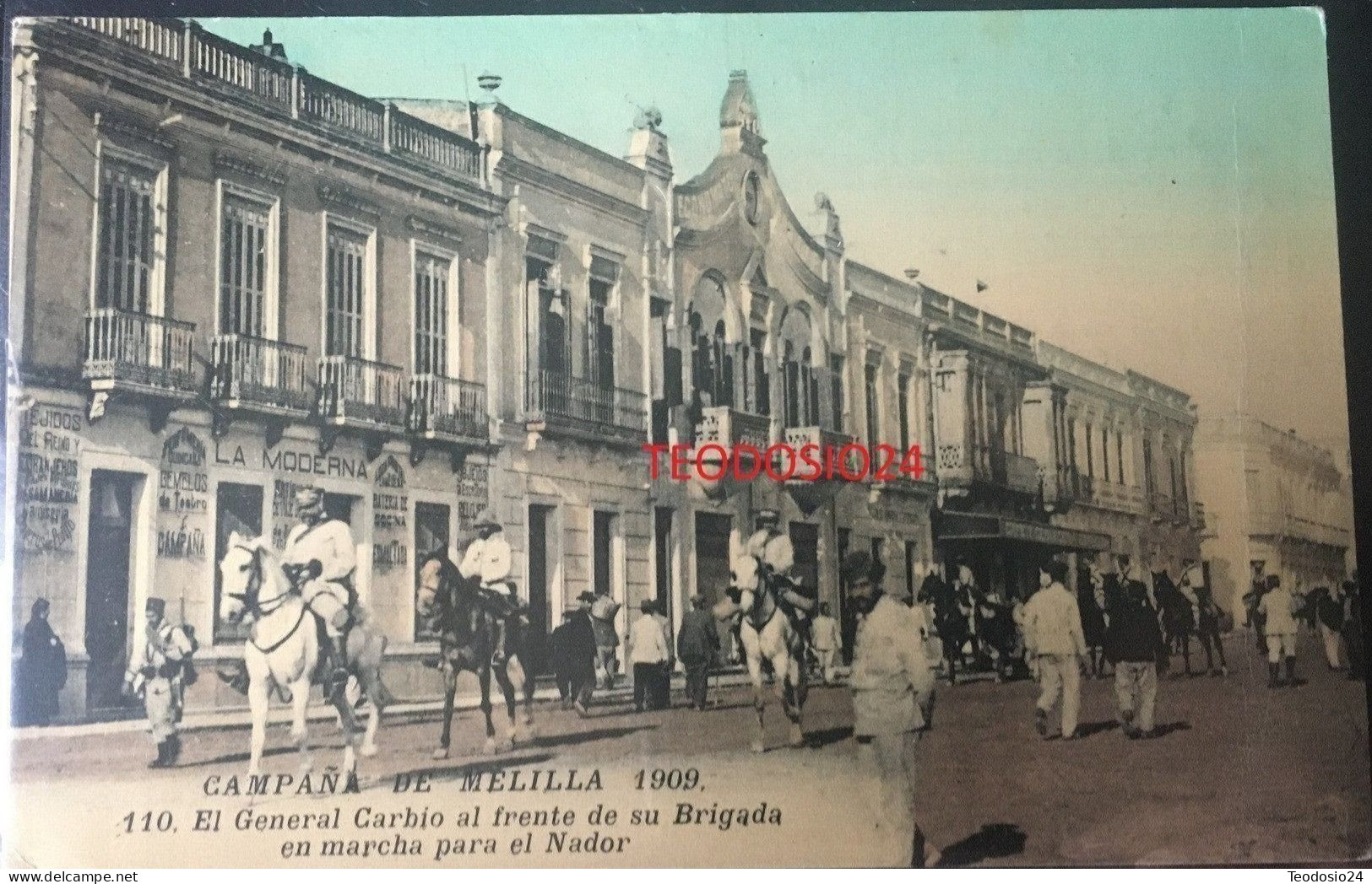 CAMPAÑA DE MELILLA 1909. GENERAL CARBIO AL FRENTE DE SU BRIGADA EN MARCHA HACIA NADOR. - Melilla