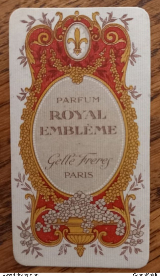 Carte Parfumée Ancienne - Parfum Royal Emblème - Gellé Frères à Paris - 9 Cm X 4.8 Cm - Profumeria Antica (fino Al 1960)