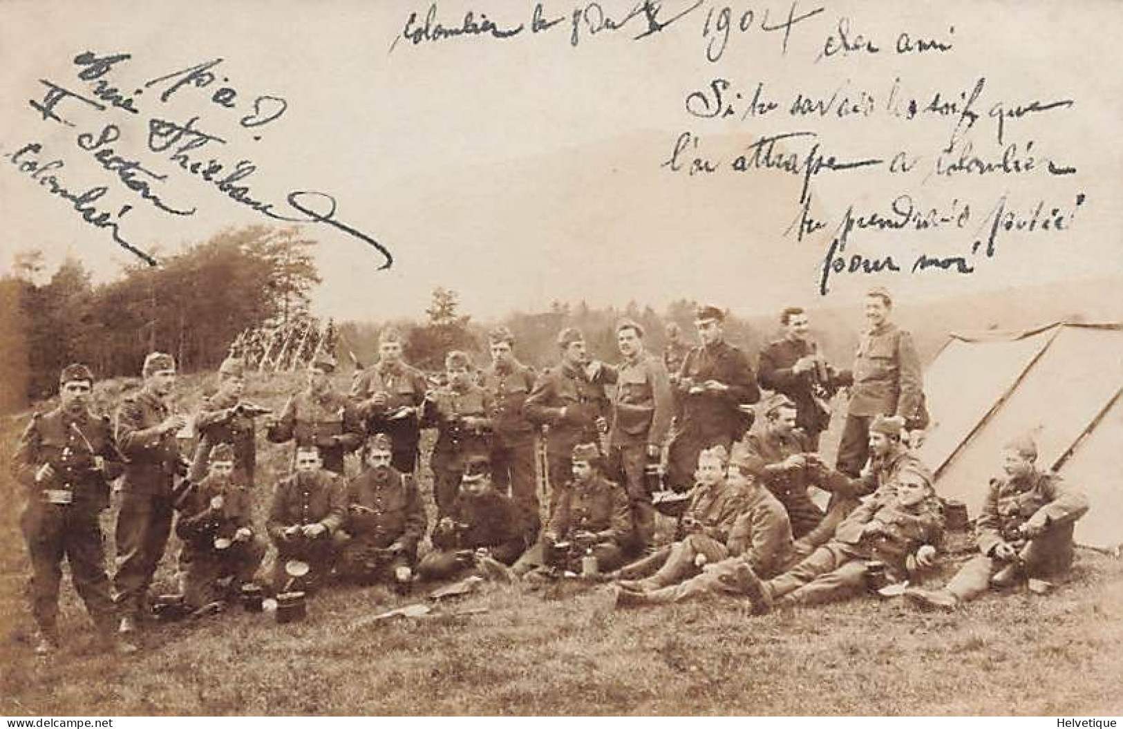 Carte Photo Foto 1904 Armée Suisse Militaria - Schweizer Armee  Colombier Campement En Campagne - Colombier