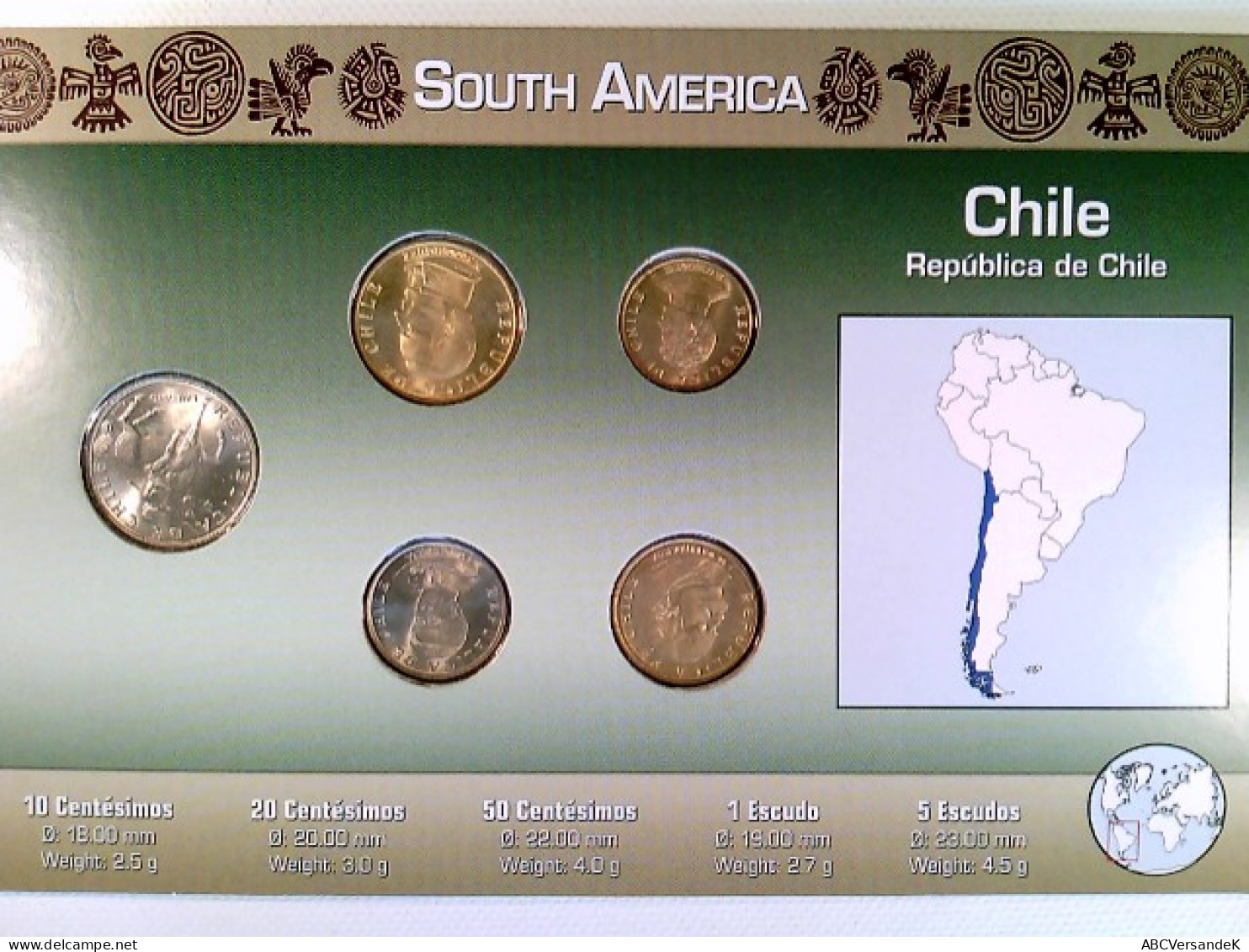 Münzen, Kursmünzensatz Chile, 10 Centésimos - 5 Escudos - Numismatik