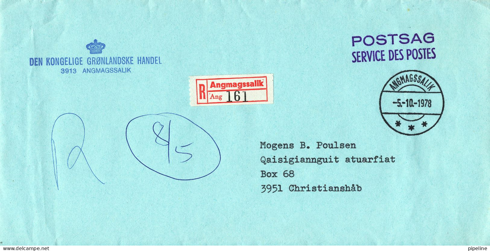 Greenland Registered Cover Sent SERVICE DES POSTES Angmagssalik 5-10-1978 - Brieven En Documenten