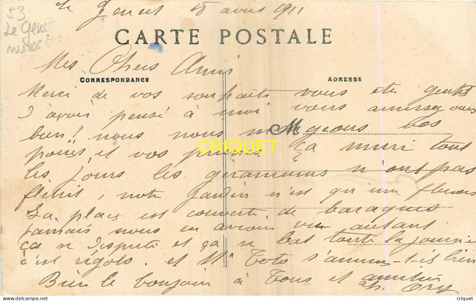 53 Le Genest, Mines D'Or De La Lucette, écrite 1911 - Le Genest Saint Isle