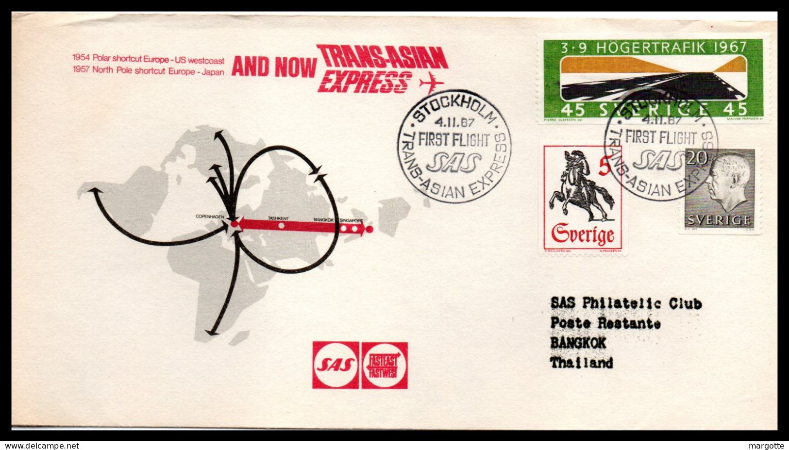 FFC Trans Asian Express  Copenhagen-Singapore 1967 - Lettres & Documents