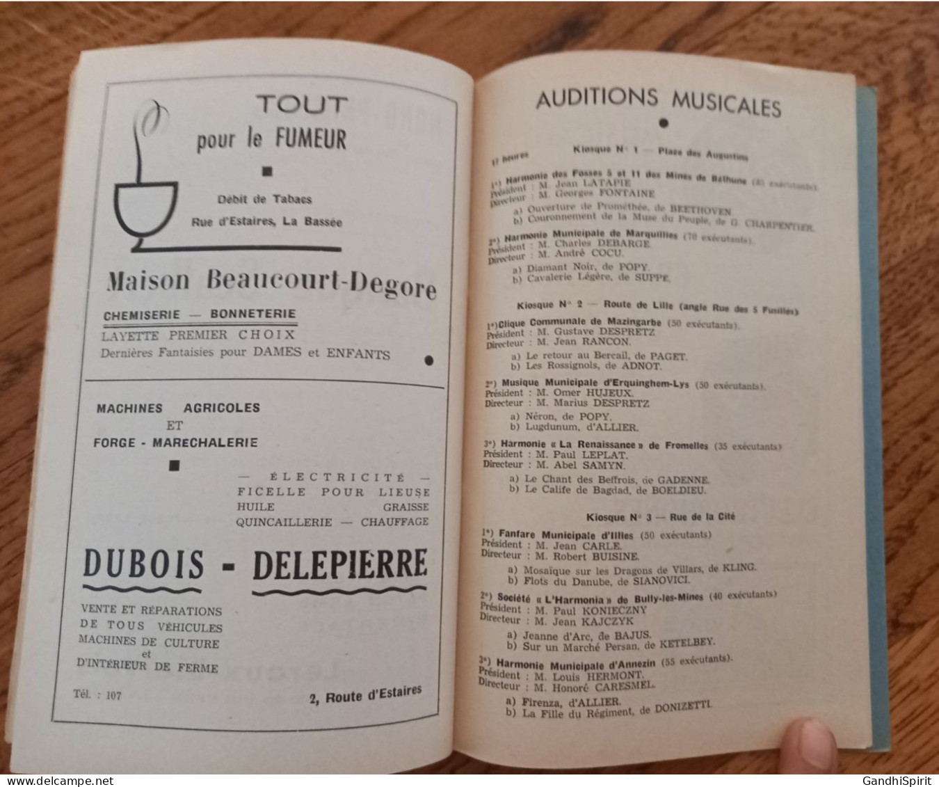La Bassée - Grand Festival International de Musique 1952 Programme, Brochure Souvenir Pubs Cycles, Bières, Citroen...