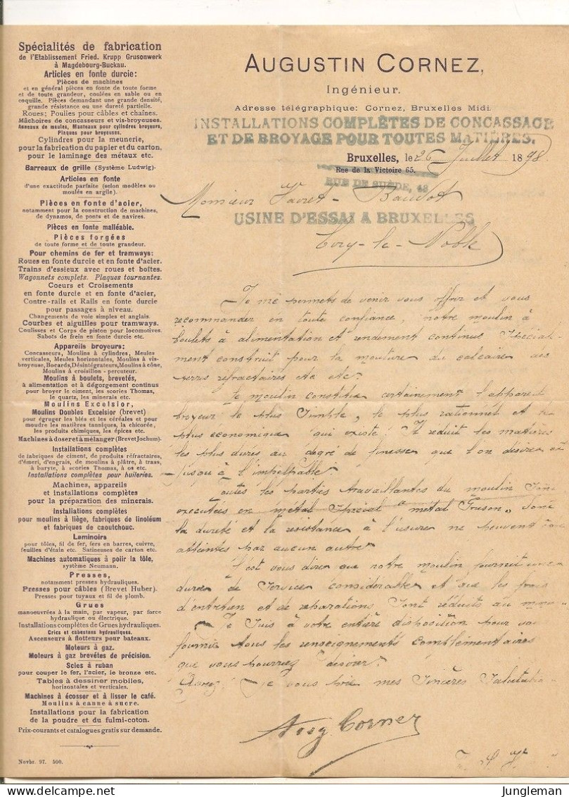 Vieux Papier - Belgique - Bruxelles - Installations De Concassage Et De Broyage - Augustin Cornez - Juillet 1898 - 1800 – 1899