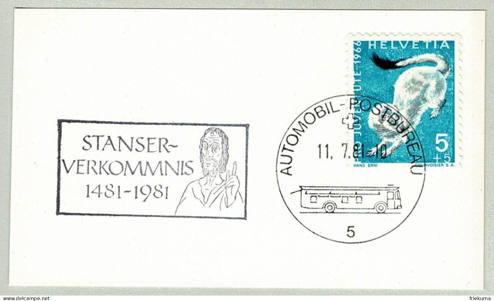 Schweiz / Helvetia 1981, Sonderstempel Automobil-Postbureau Stanser Verkommnis, Niklaus Von Flüeh - Autres & Non Classés