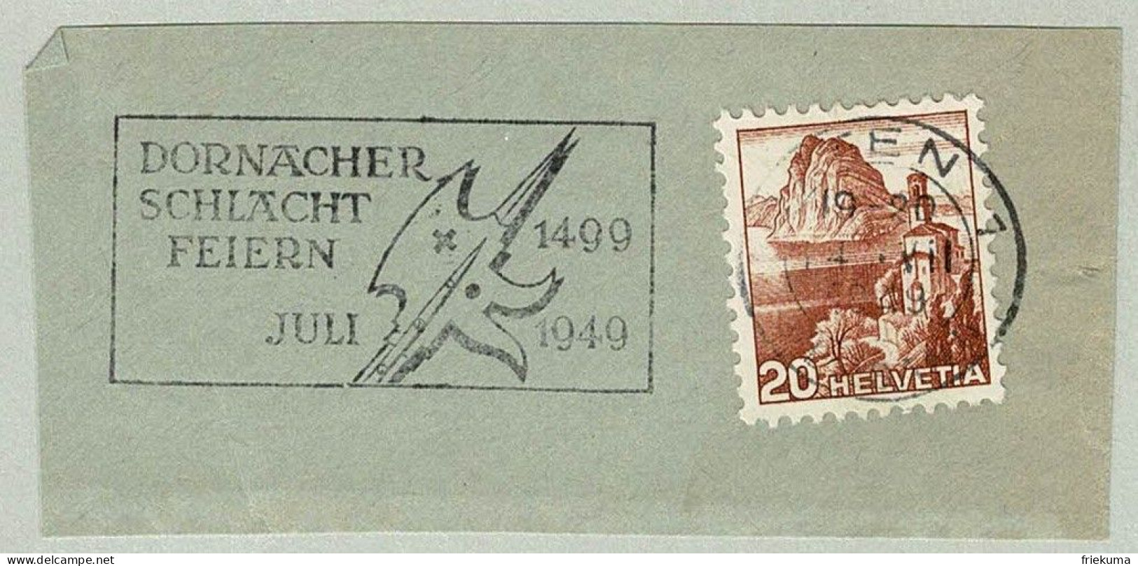 Schweiz / Helvetia 1949, Flaggenstempel Dornacher Schlachtfeiern Olten, Hellebarde, Stichwaffe, Bataille / Battle - Autres & Non Classés