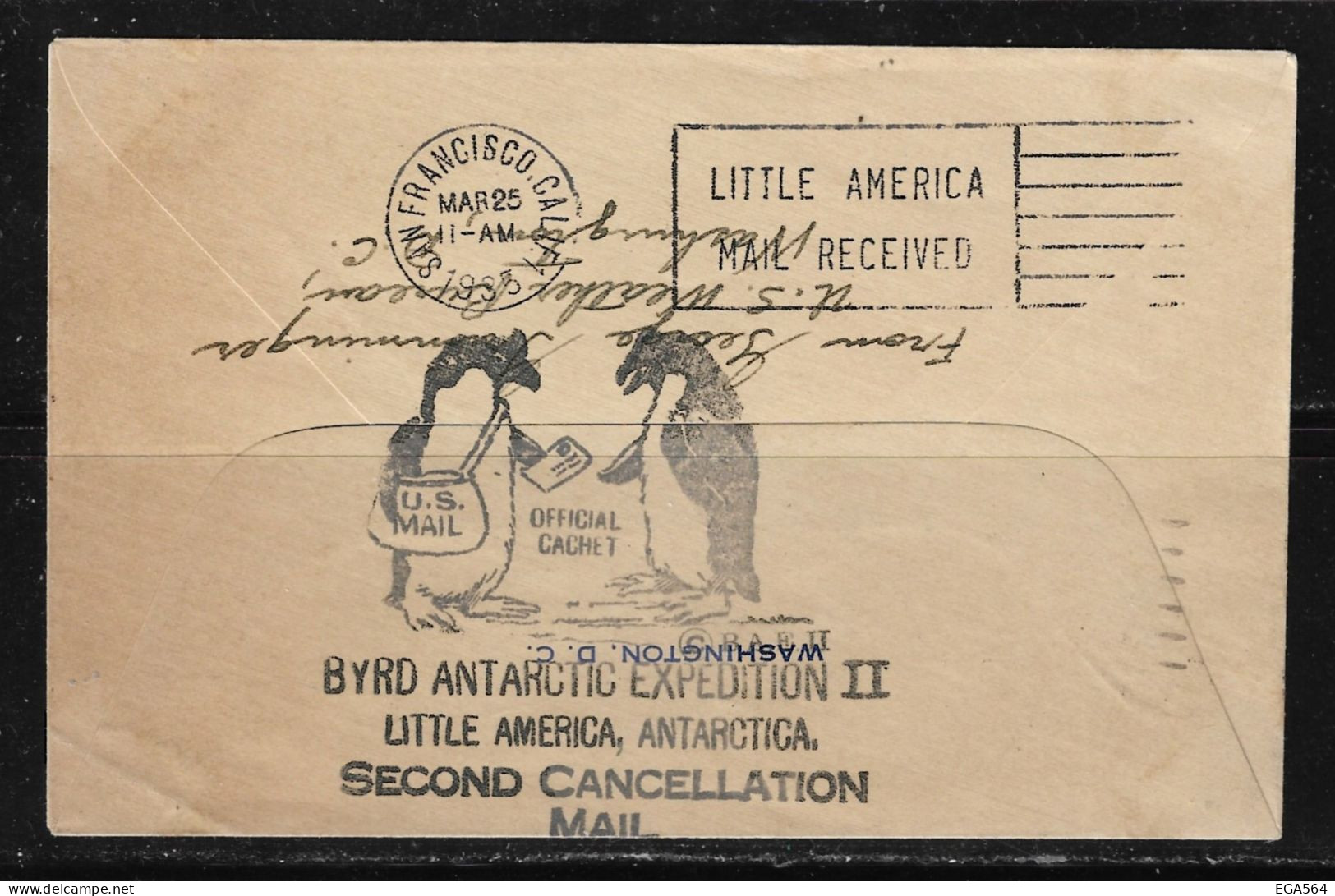 E36 Pli BYRD ANTARCTIC LTTLE AMERICA Du 30JAN 1935- Verso Le © Est Entre Le P Et Le E D' EXPEDITION - Arrivé Le 25 MARS. - Expediciones Antárticas