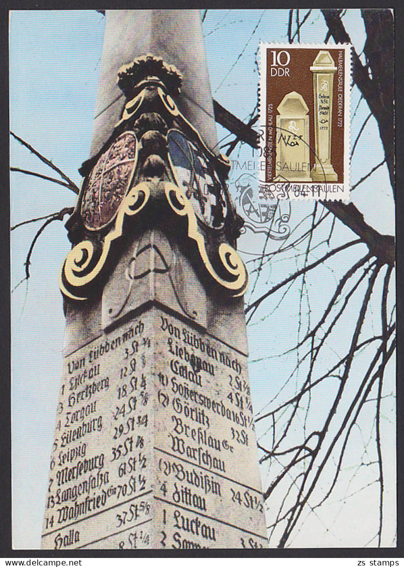 MC Oederan Halbmeilensäule 10 Pfg. DDR 2853, SoSt. Berlin , Viertelmeilenstein Mühlau - Cartes-Maximum (CM)