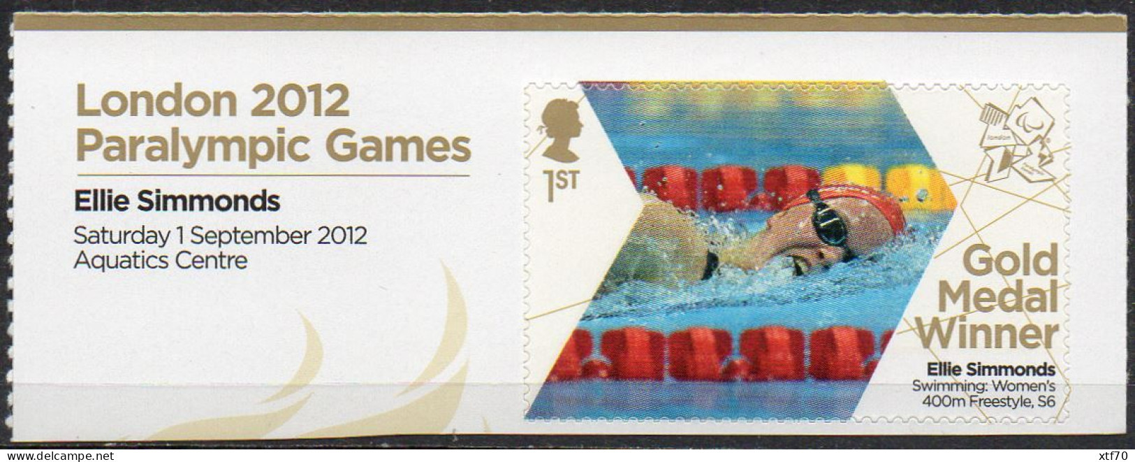 GREAT BRITAIN 2012 Paralympic Games Gold Medal Winners: Ellie Simmonds - Unused Stamps