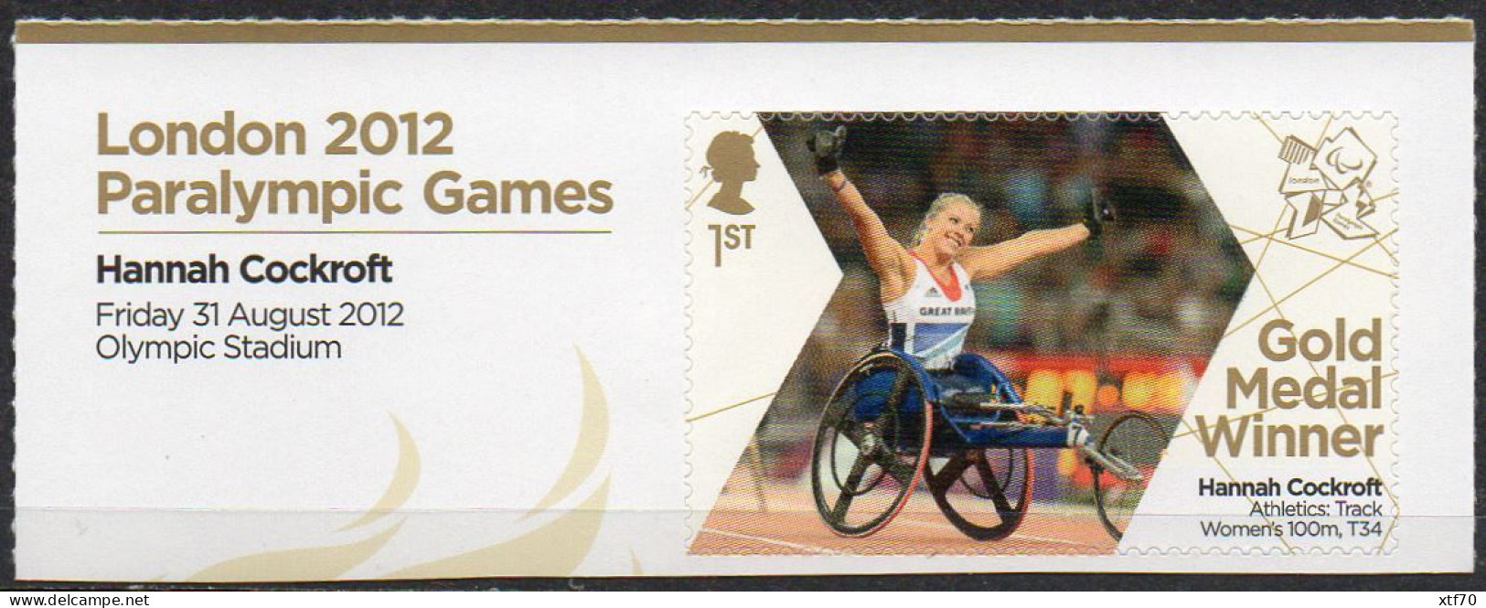 GREAT BRITAIN 2012 Paralympic Games Gold Medal Winners: Hannah Cockroft - Unused Stamps