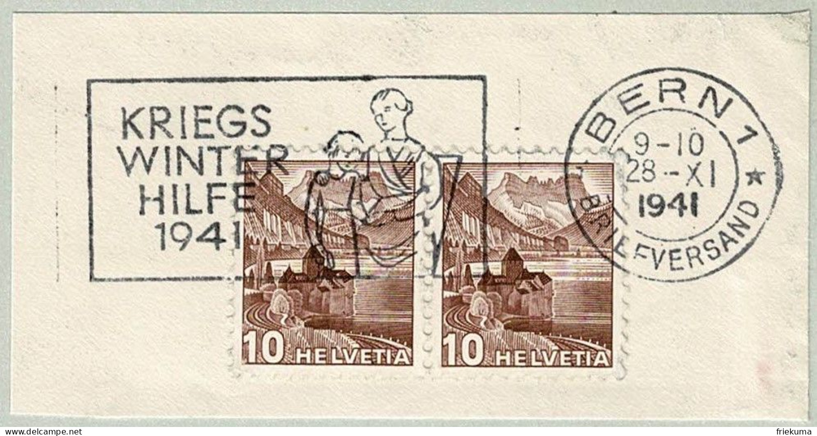 Schweiz / Helvetia 1941, Flaggenstempel Kriegs-Winterhilfe Bern - Guerre Mondiale (Seconde)