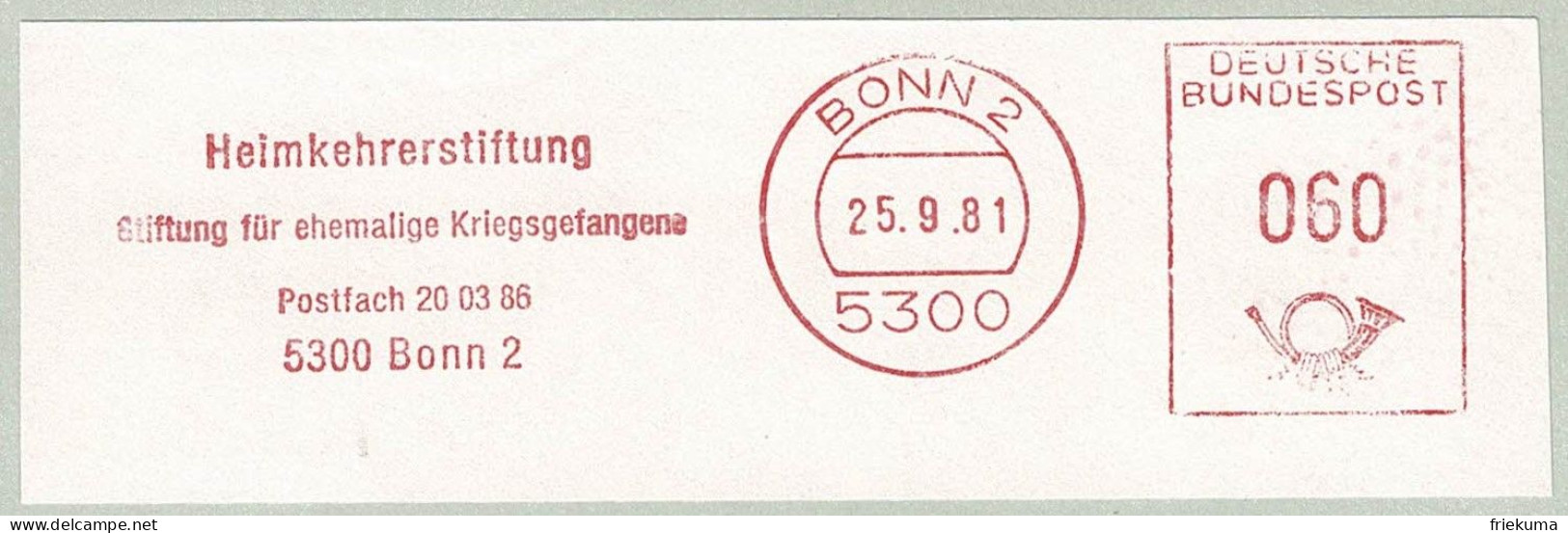 Deutsche Bundespost 1981, Freistempel / EMA / Meterstamp Heimkehrerstiftung Bonn, Kriegsgefangene / Prisoners Of War - Guerre Mondiale (Seconde)