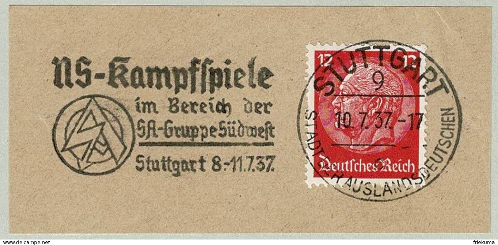 Deutsches Reich 1937, Flaggenstempel Stuttgart - 2. Weltkrieg