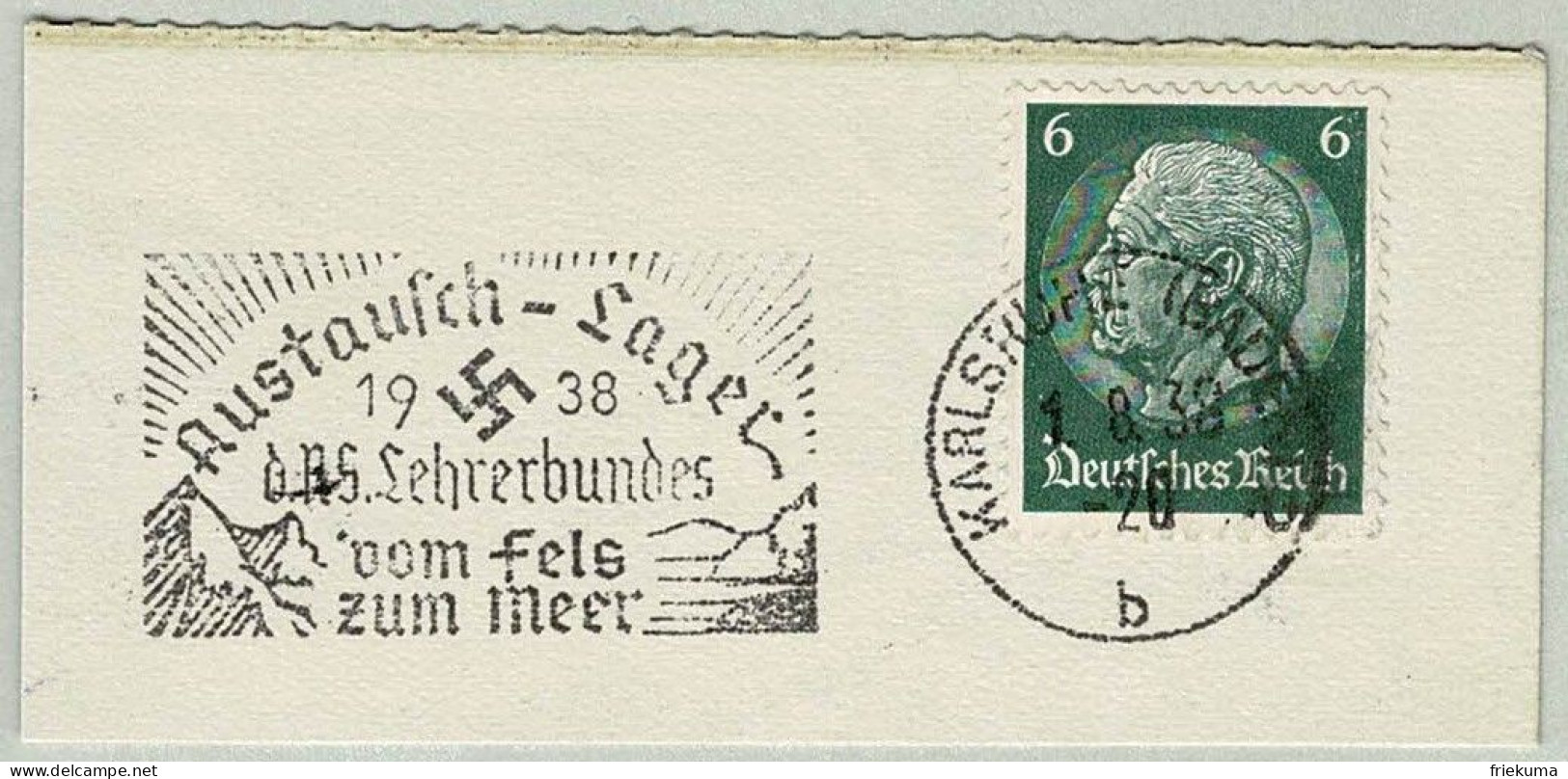 Deutsches Reich 1938, Flaggenstempel Austausch-Lager Des Lehrerbundes Karlsruhe - Guerre Mondiale (Seconde)