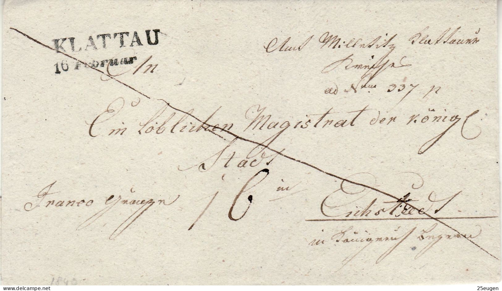 CZECHOSLOVAKIA 1850 /ca/  LETTER SENT FROM KLATTAU TO EICHSTAEDT - ...-1918 Préphilatélie