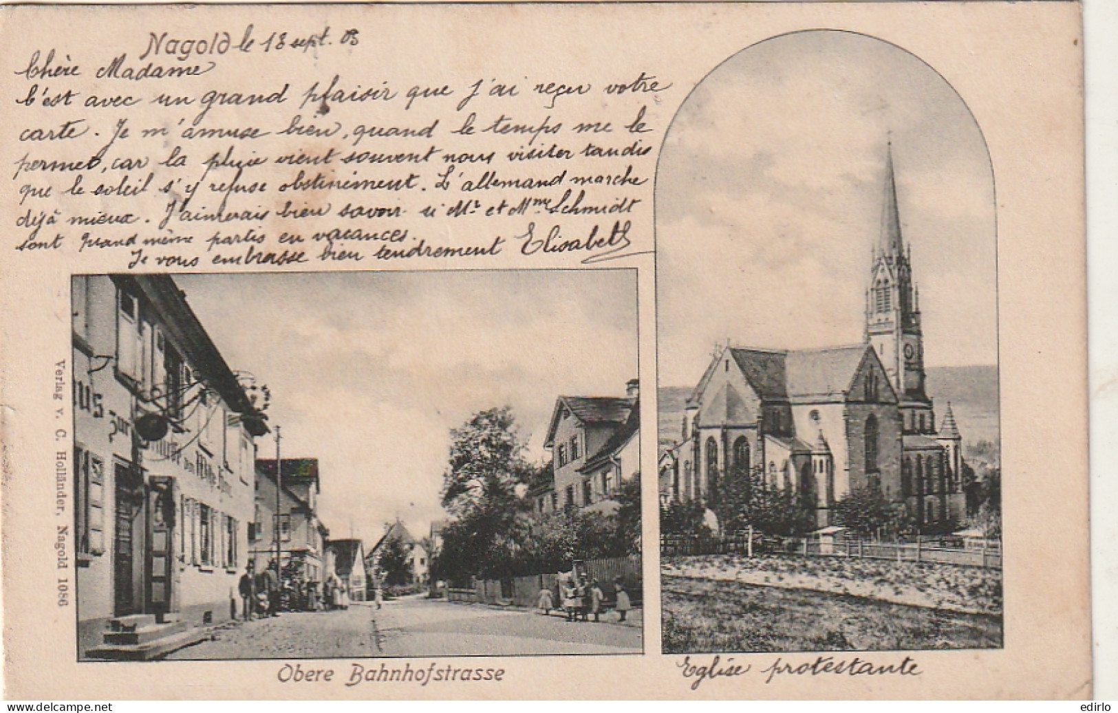  *** BAD WUTTENBERG  ***   NAGOLD Obere Bahnhofstrasse église Protestante --  TTB Stamped 1903 - Nagold