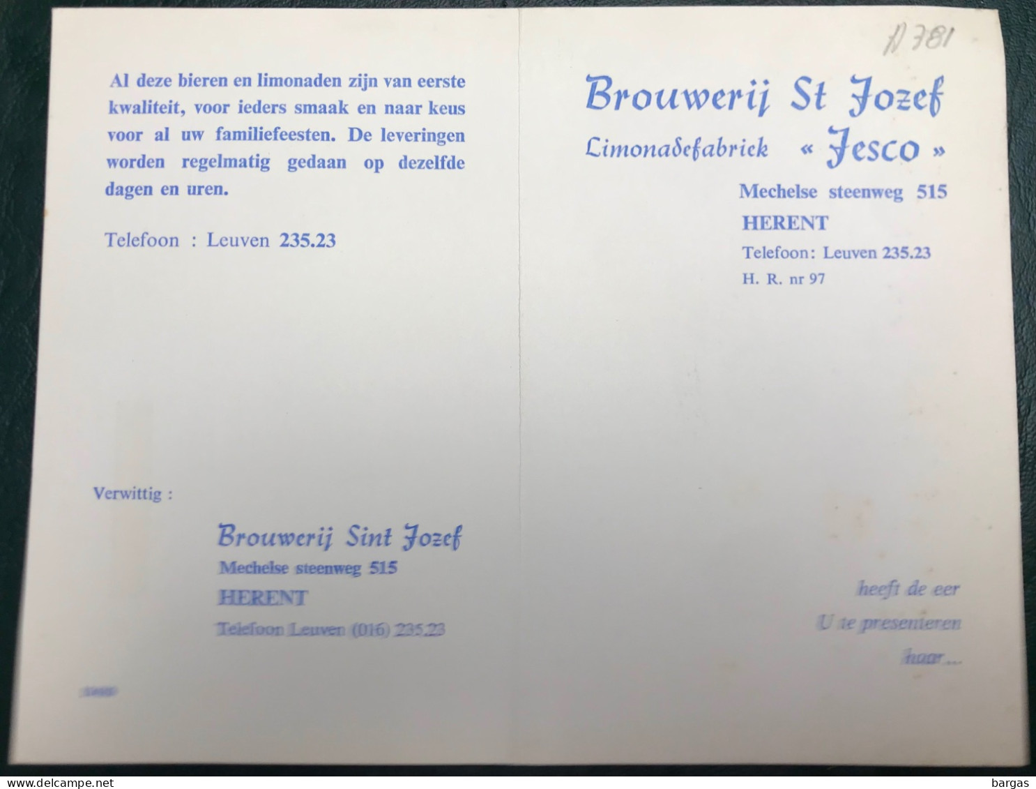 Brasserie Brouwerij St Josepf Herent Tarif Des Bière Et Limonade Recto Verso En Deux Volets - 1950 - ...
